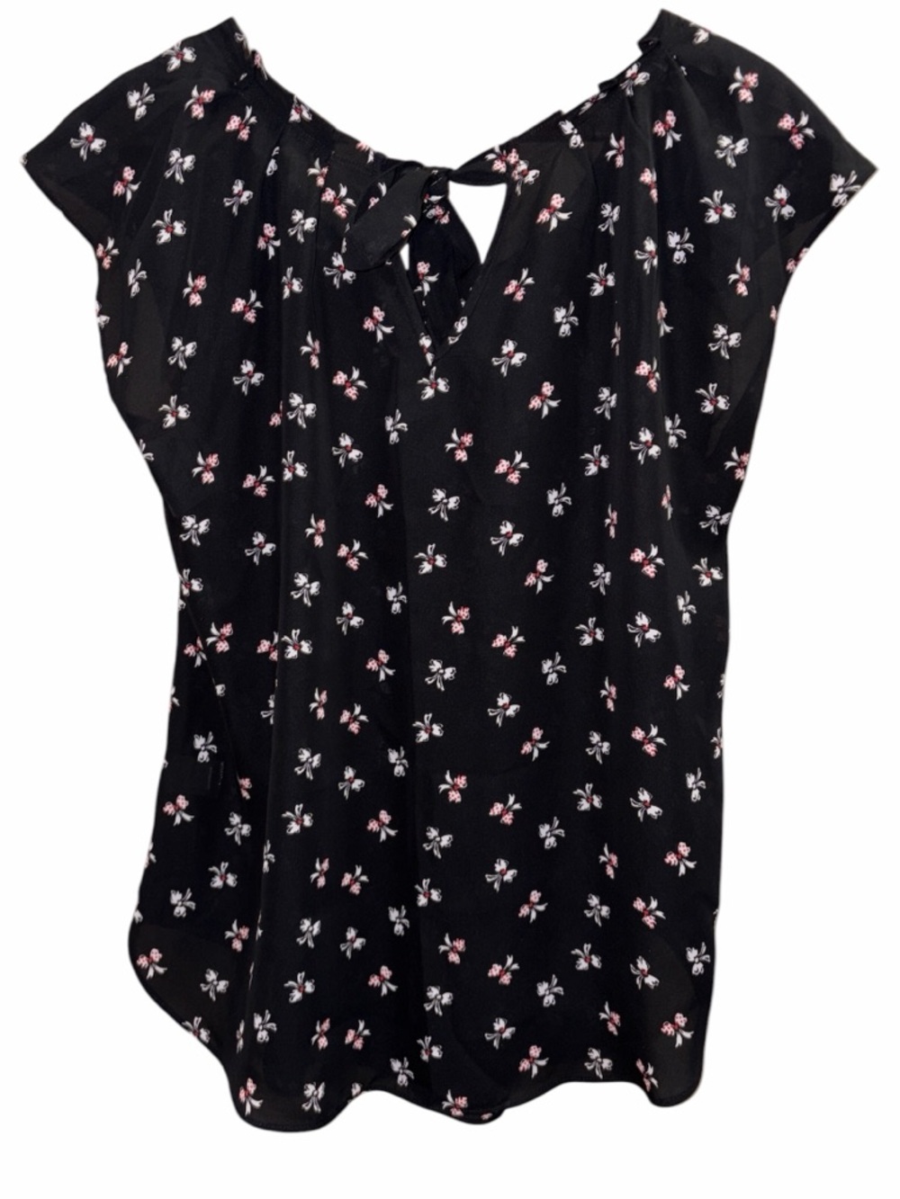 LC Lauren Conrad Bow Tie-Back Cap-Sleeve Blouse L - Picture 2 of 6